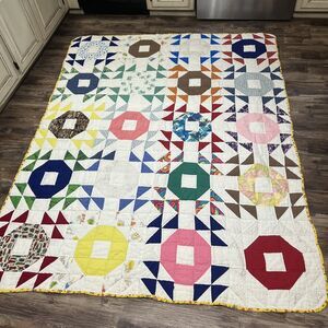 Vintage Antique Patchwork Quilt Display 63x82 Pink Blue Feedsack
